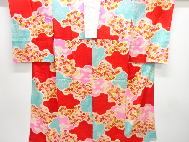 JAPANESE KIMONO / ANTIQUE HITOE JUBAN / SILK / KINSHA / MIST & FLOWER